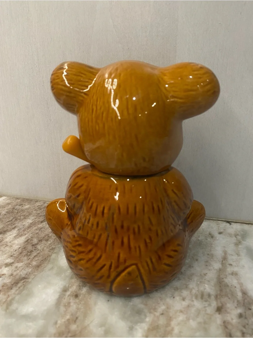 Vintage 1982 Houston Foods Ceramic Teddy Bear Honey Pot Jar with Dipper - Unused